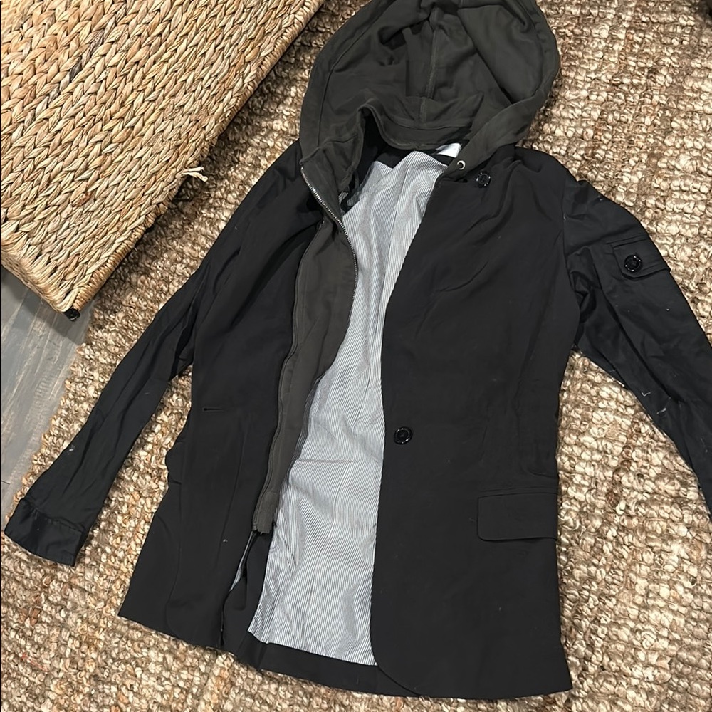 Tracadero‎ Black Collared Jacket Detachable Hood Sise Medium